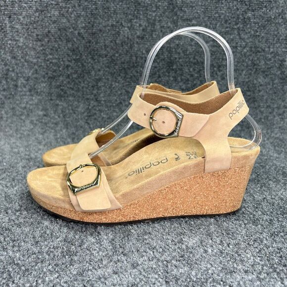 Papillio by Birkenstock Soley Wedge Sandals Women's 6.5N Tan Leather Buckle - Picture 4 of 13